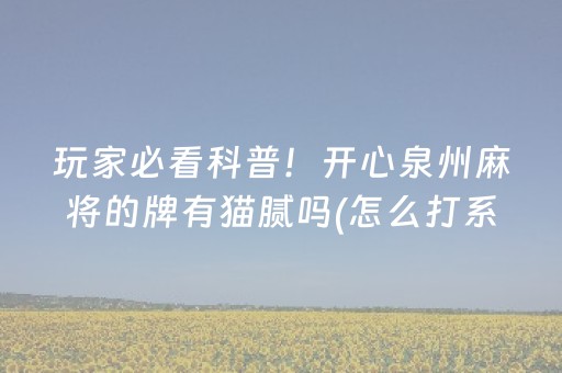 玩家必看科普！开心泉州麻将的牌有猫腻吗(怎么打系统才能给好牌)