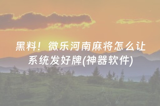 黑料！微乐河南麻将怎么让系统发好牌(神器软件)