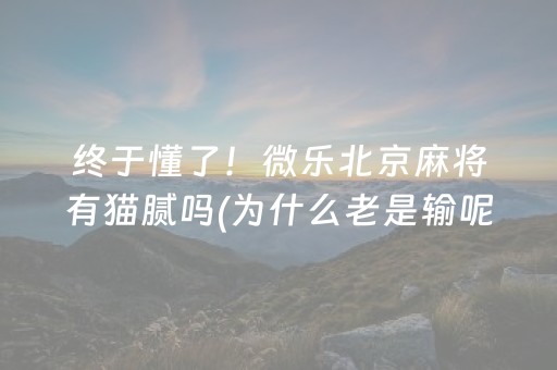 终于懂了！微乐北京麻将有猫腻吗(为什么老是输呢)