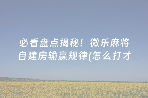 必看盘点揭秘！微乐麻将自建房输赢规律(怎么打才能赢)