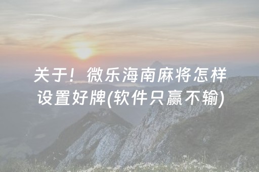 关于！微乐海南麻将怎样设置好牌(软件只赢不输)