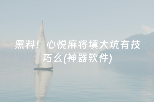 黑料！心悦麻将填大坑有技巧么(神器软件)