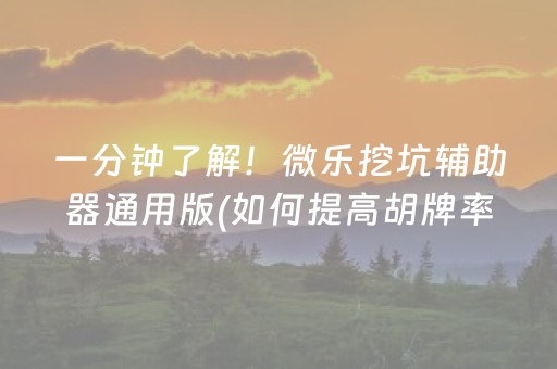 一分钟了解！微乐挖坑辅助器通用版(如何提高胡牌率)