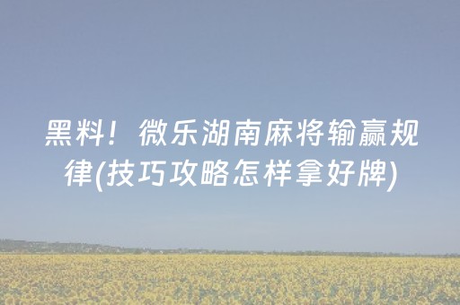 黑料！微乐湖南麻将输赢规律(技巧攻略怎样拿好牌)