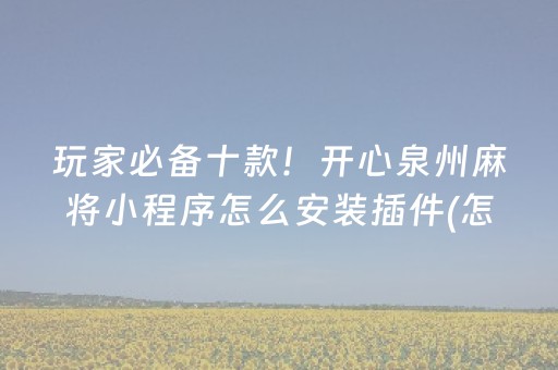 玩家必备十款！开心泉州麻将小程序怎么安装插件(怎么才能赢得多)