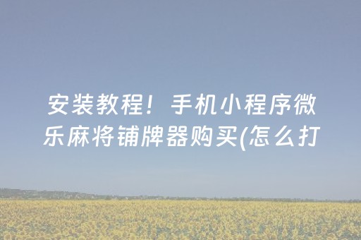 安装教程！手机小程序微乐麻将铺牌器购买(怎么打容易赢)