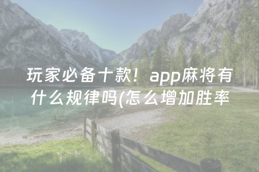 玩家必备十款！app麻将有什么规律吗(怎么增加胜率)