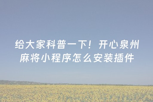给大家科普一下！开心泉州麻将小程序怎么安装插件(怎样赢的几率大)