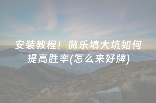 安装教程！微乐填大坑如何提高胜率(怎么来好牌)