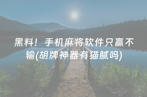 黑料！手机麻将软件只赢不输(胡牌神器有猫腻吗)