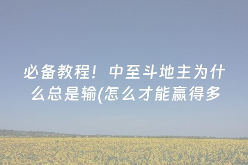 必备教程！中至斗地主为什么总是输(怎么才能赢得多)