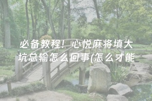 必备教程！心悦麻将填大坑总输怎么回事(怎么才能常赢)