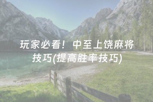 玩家必看！中至上饶麻将技巧(提高胜率技巧)