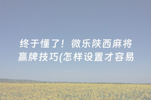 终于懂了！微乐陕西麻将赢牌技巧(怎样设置才容易赢)