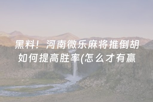 黑料！河南微乐麻将推倒胡如何提高胜率(怎么才有赢的几率)
