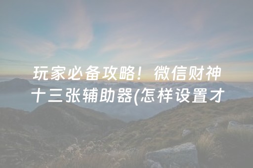 玩家必备攻略！微信财神十三张辅助器(怎样设置才容易赢)