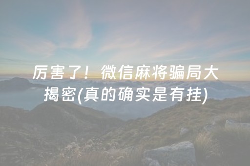 厉害了！微信麻将骗局大揭密(真的确实是有挂)