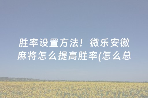 胜率设置方法！微乐安徽麻将怎么提高胜率(怎么总输有什么猫腻)