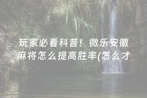玩家必看科普！微乐安徽麻将怎么提高胜率(怎么才能调胜率)
