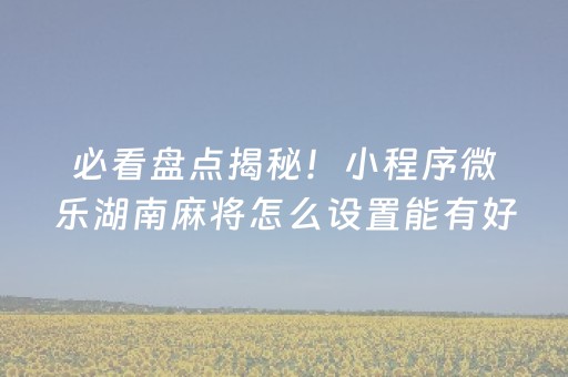 必看盘点揭秘！小程序微乐湖南麻将怎么设置能有好牌(如何提高胜率)