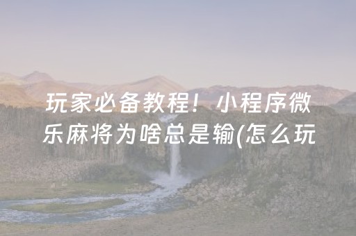 玩家必备教程！小程序微乐麻将为啥总是输(怎么玩才能赢)