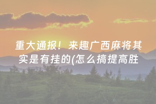重大通报！来趣广西麻将其实是有挂的(怎么搞提高胜率)