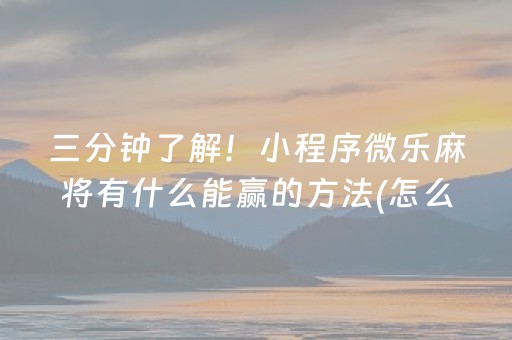 三分钟了解！小程序微乐麻将有什么能赢的方法(怎么总输有什么猫腻)