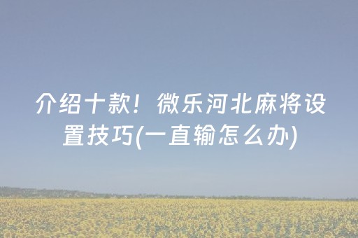 介绍十款！微乐河北麻将设置技巧(一直输怎么办)