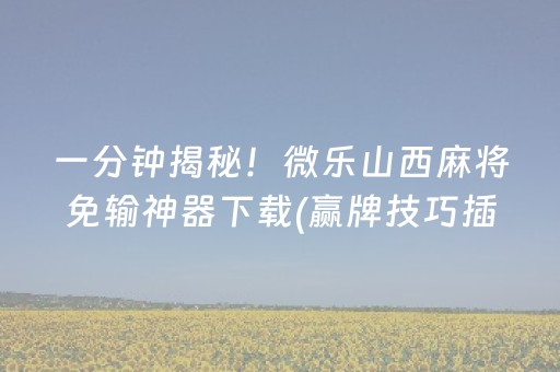 一分钟揭秘！微乐山西麻将免输神器下载(赢牌技巧插件安装)