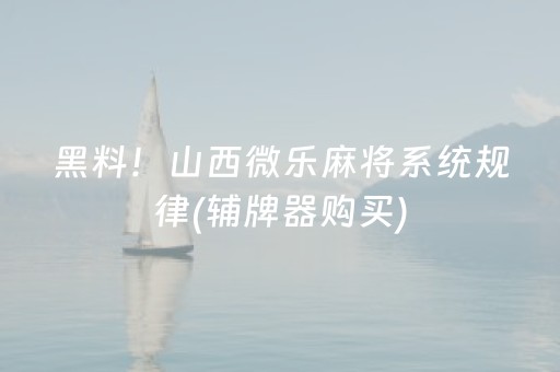 黑料！山西微乐麻将系统规律(辅牌器购买)