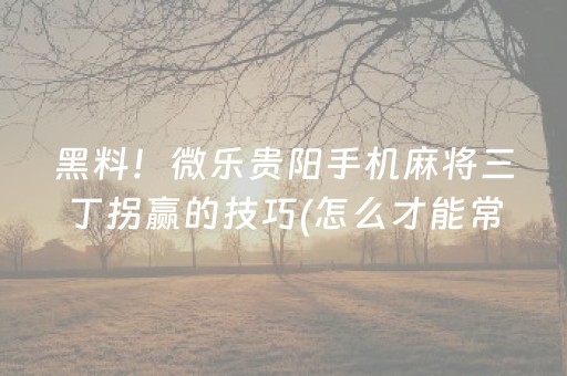 黑料！微乐贵阳手机麻将三丁拐赢的技巧(怎么才能常赢)