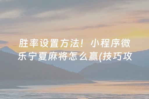 胜率设置方法！小程序微乐宁夏麻将怎么赢(技巧攻略怎样拿好牌)