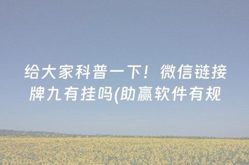 给大家科普一下！微信链接牌九有挂吗(助赢软件有规律吗)