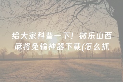 给大家科普一下！微乐山西麻将免输神器下载(怎么抓到好牌)