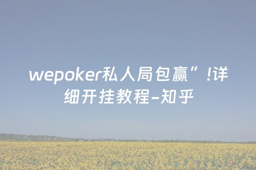 wepoker私人局包赢”!详细开挂教程-知乎