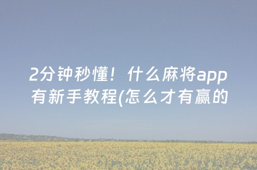 2分钟秒懂！什么麻将app有新手教程(怎么才有赢的几率)
