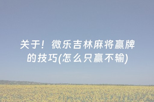 关于！微乐吉林麻将赢牌的技巧(怎么只赢不输)