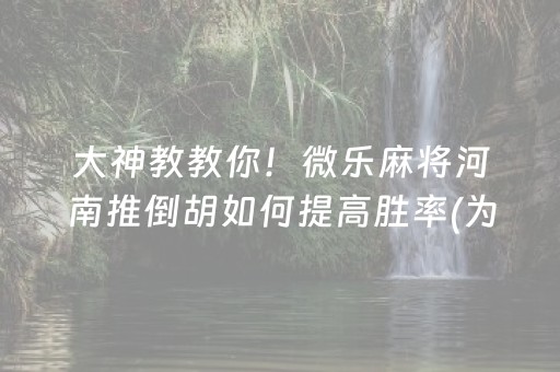 大神教教你！微乐麻将河南推倒胡如何提高胜率(为什么老是输呢)