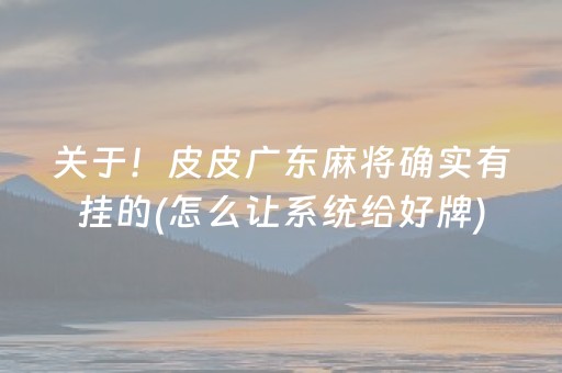 关于！皮皮广东麻将确实有挂的(怎么让系统给好牌)