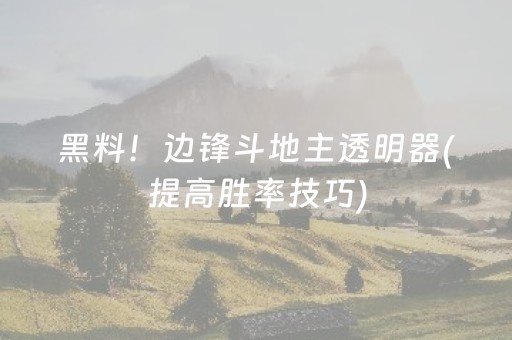 黑料！边锋斗地主透明器(提高胜率技巧)