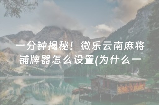 一分钟揭秘！微乐云南麻将铺牌器怎么设置(为什么一直输)