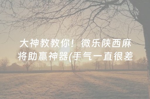大神教教你！微乐陕西麻将助赢神器(手气一直很差)
