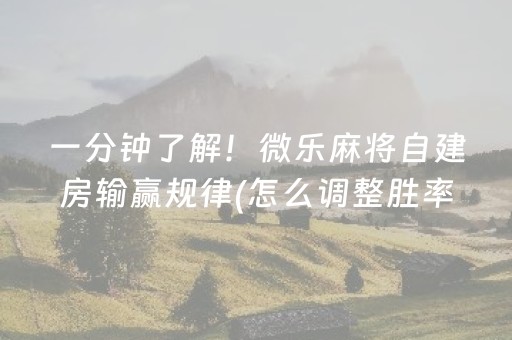 一分钟了解！微乐麻将自建房输赢规律(怎么调整胜率)