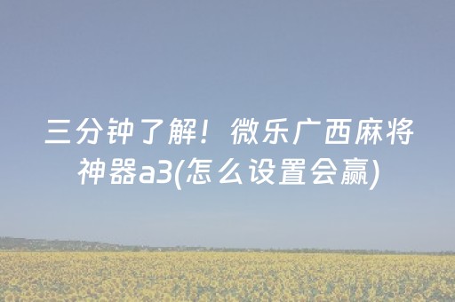 三分钟了解！微乐广西麻将神器a3(怎么设置会赢)
