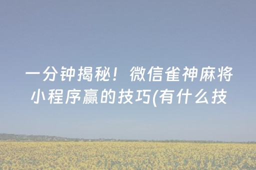 一分钟揭秘！微信雀神麻将小程序赢的技巧(有什么技巧)