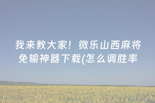 我来教大家！微乐山西麻将免输神器下载(怎么调胜率)