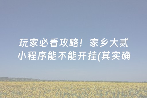 玩家必看攻略！家乡大贰小程序能不能开挂(其实确实有挂)