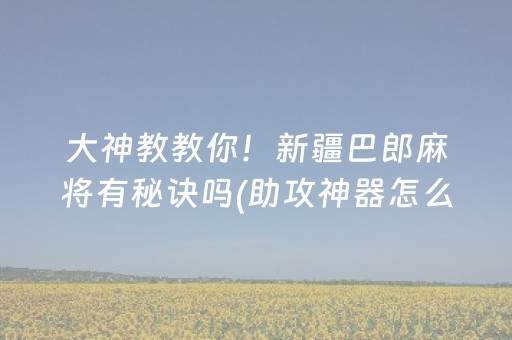 大神教教你！新疆巴郎麻将有秘诀吗(助攻神器怎么才会赢)
