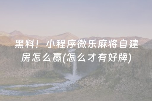 黑料！小程序微乐麻将自建房怎么赢(怎么才有好牌)