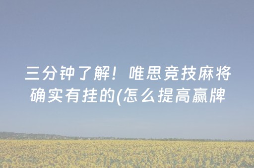 三分钟了解！唯思竞技麻将确实有挂的(怎么提高赢牌率)